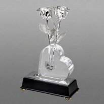 2 Illuminated 8" Silver Roses in Personalized Heart Vase